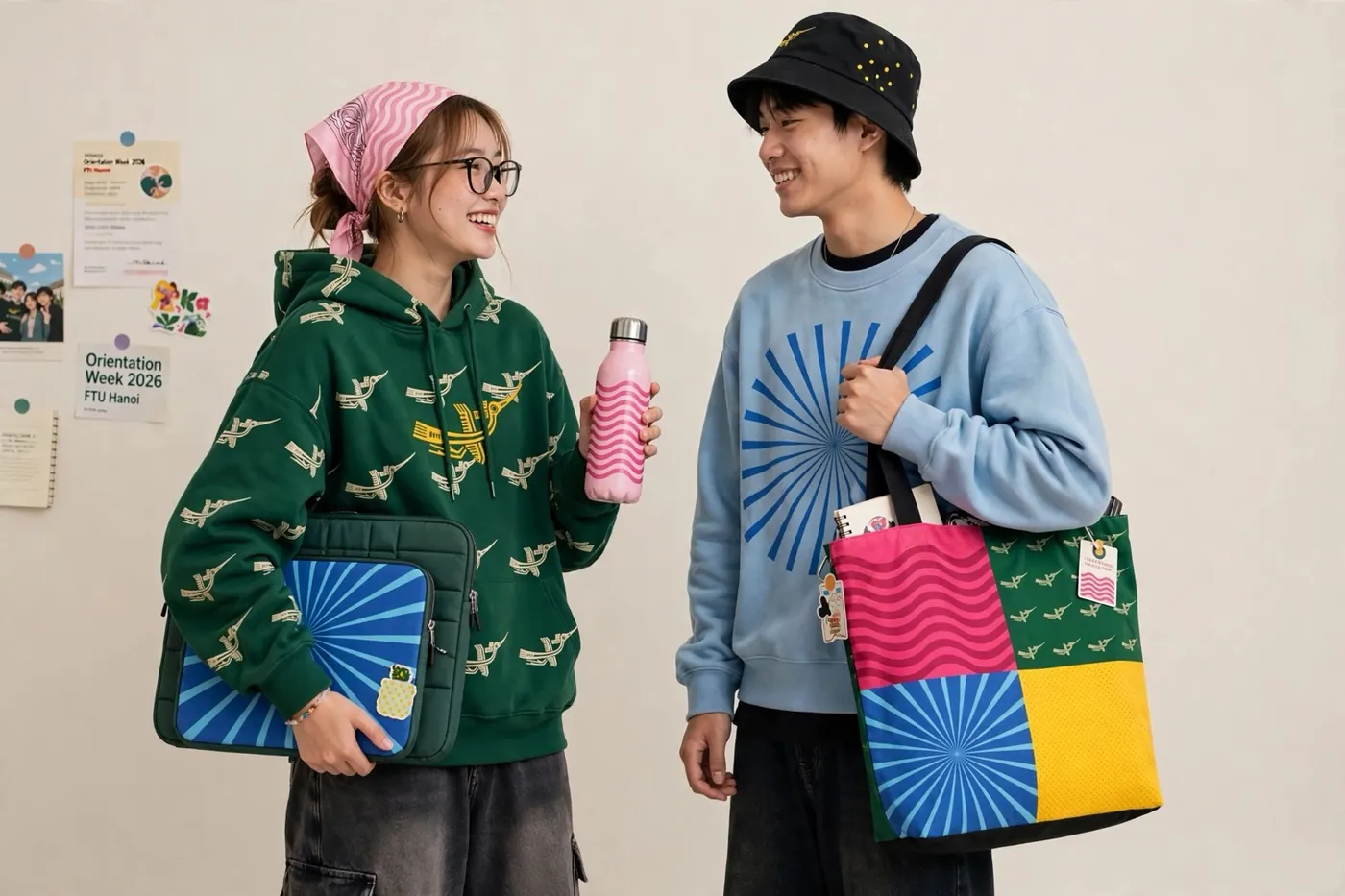 Hai bạn sinh viên mặc merch SV 2026
